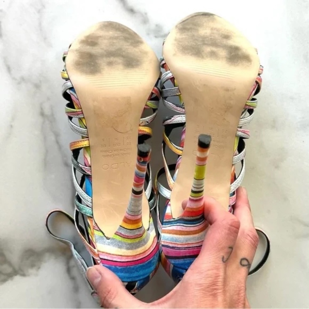 Aldo Bonabella-5 Multicolor Neon Strappy Open-Toe Stiletto Sandals 7.5 - Picture 7 of 11